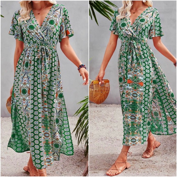 Bohemian Pink Butterfly Sleeve Cottagecore Maxi Dress - Picture 7 of 8